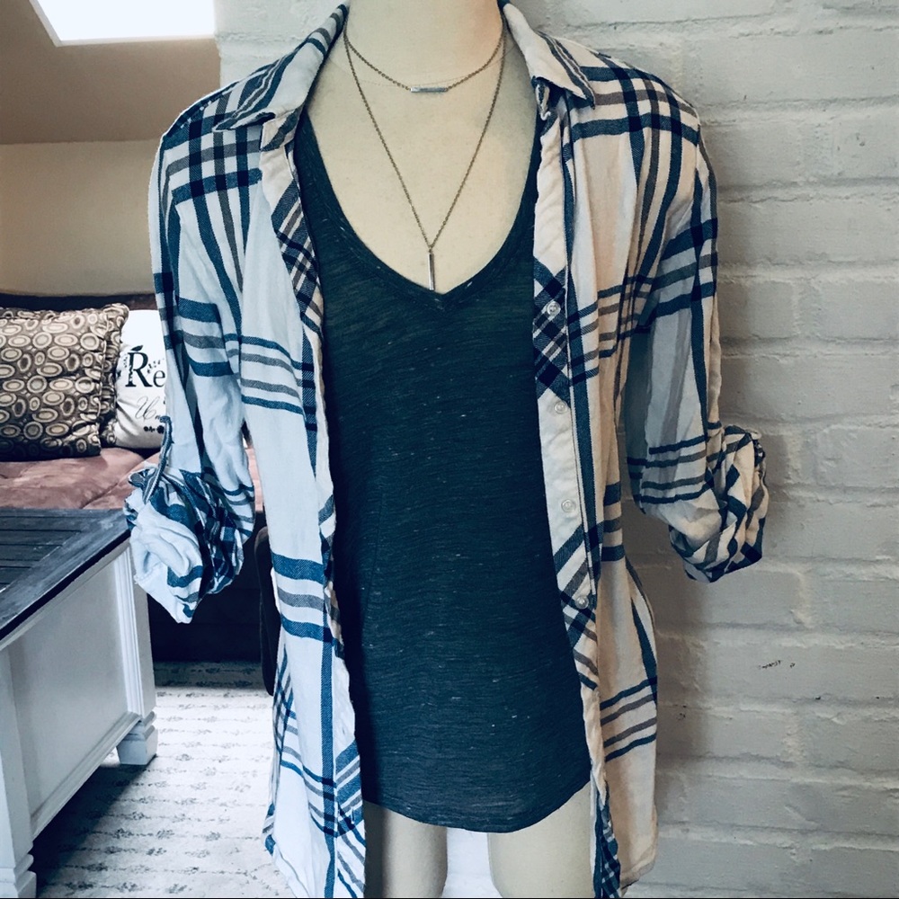 Plaid blue and gray button down shirt - medium